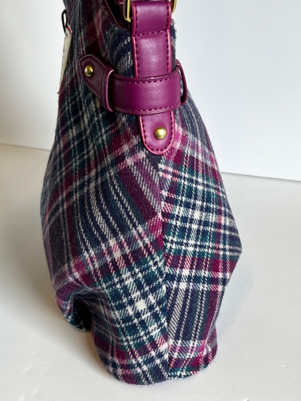 Ness Scotland Heritage Plaid Tweed Satchel Crossbody Bag - Purple/Burgundy - Picture 15 of 16